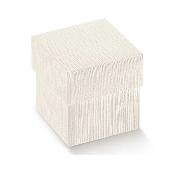 Caixa de base quadrada em cartão linho branco