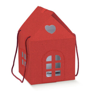 Caixa em formato casa em cartão vermelho