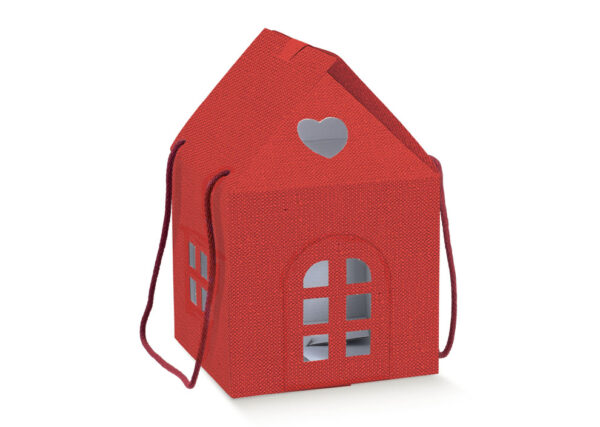 Caixa em formato casa em cartão vermelho