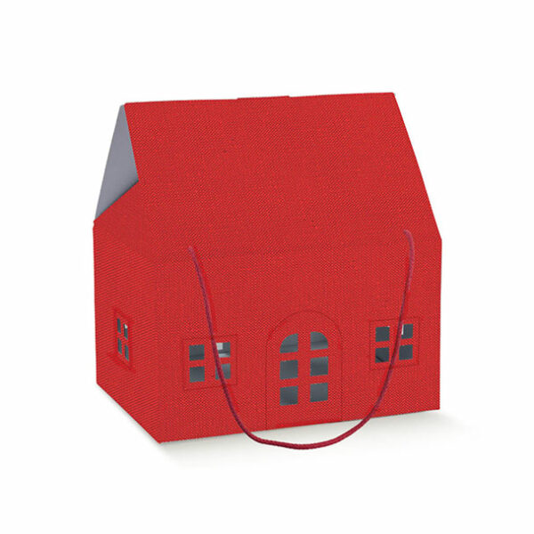 Caixa em formato casa em cartão vermelho